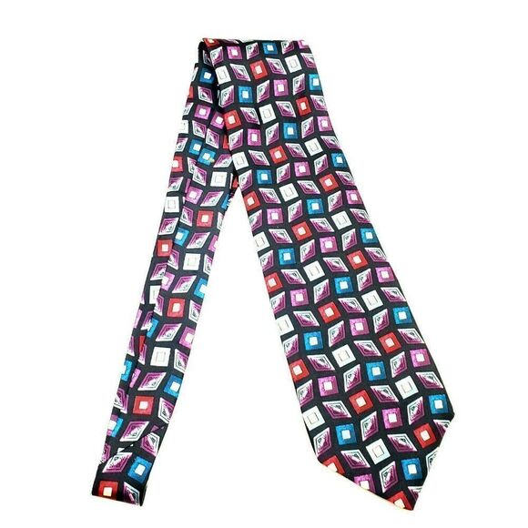 Pierre Cardin Blue Silk Tie Print Geometric Short Wide‎ - Picture 6 of 6